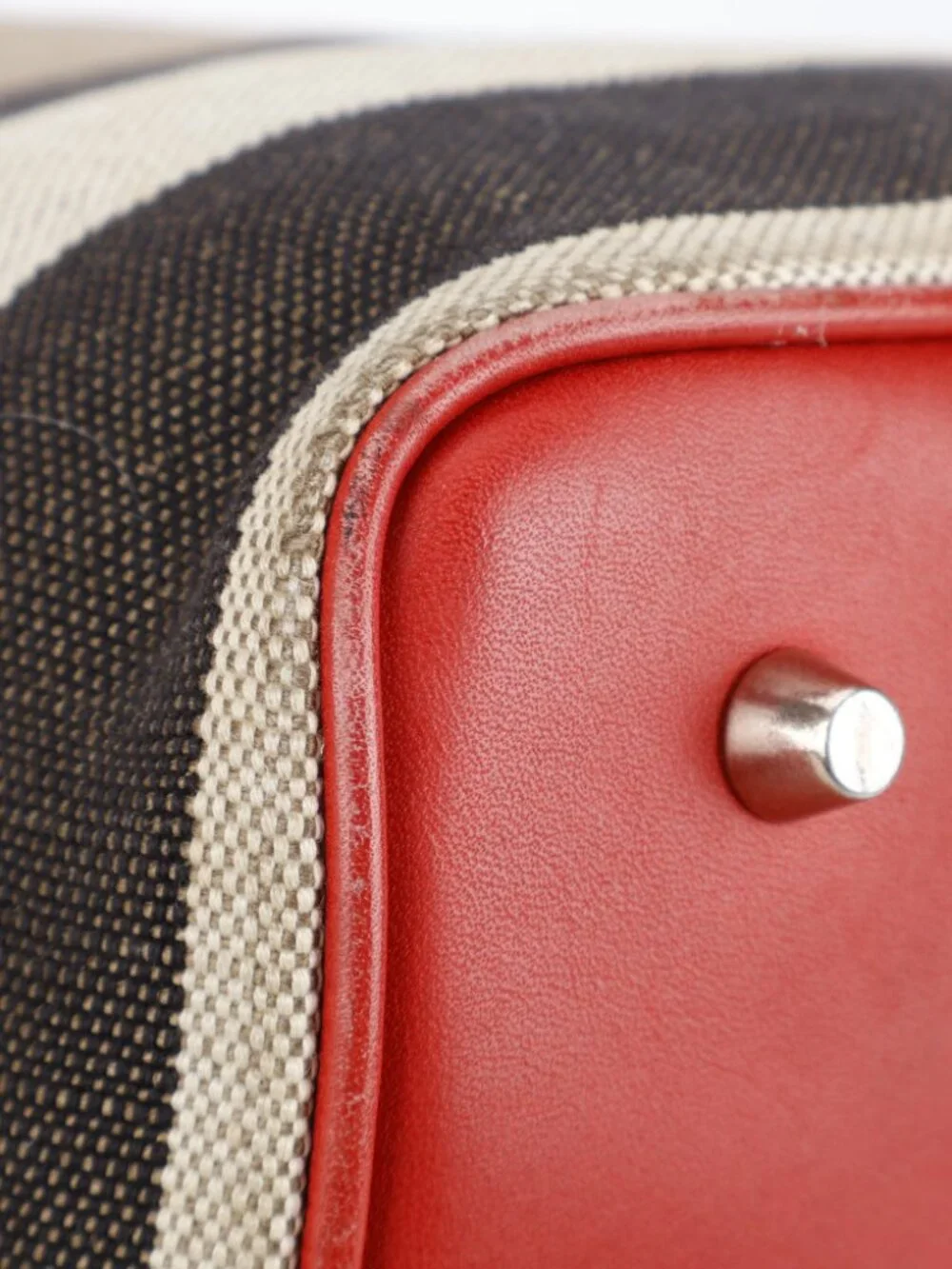Burberry Ashby Check Canvas Bucket Bag Red Leather SHW + Pouch & Strap